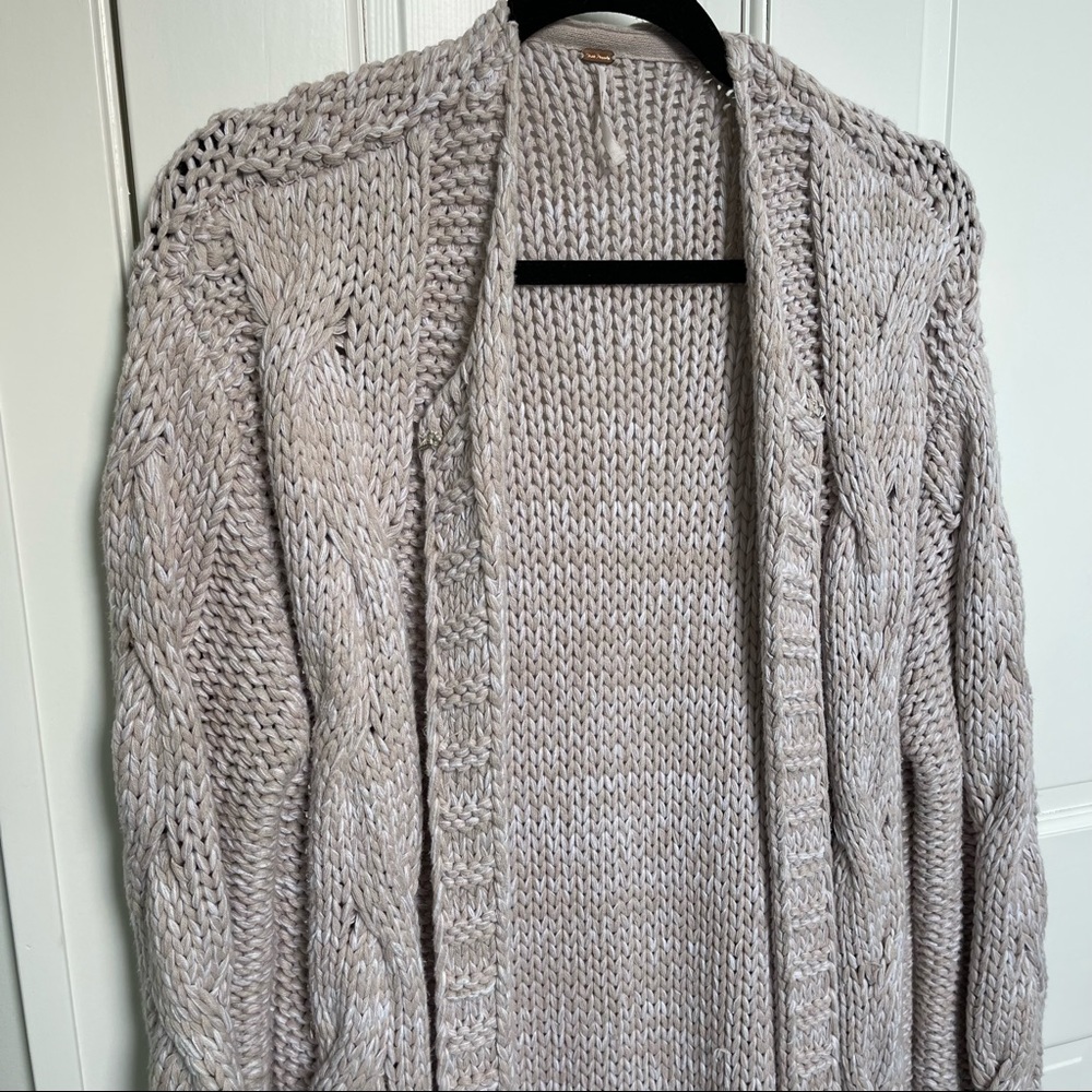 Free People chunky knit long cardi, size XS, warm gray/taupe colour